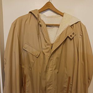 Vintage Mens Beige London Fog Windbreaker Jacket Hood Snap Pockets Sz 46